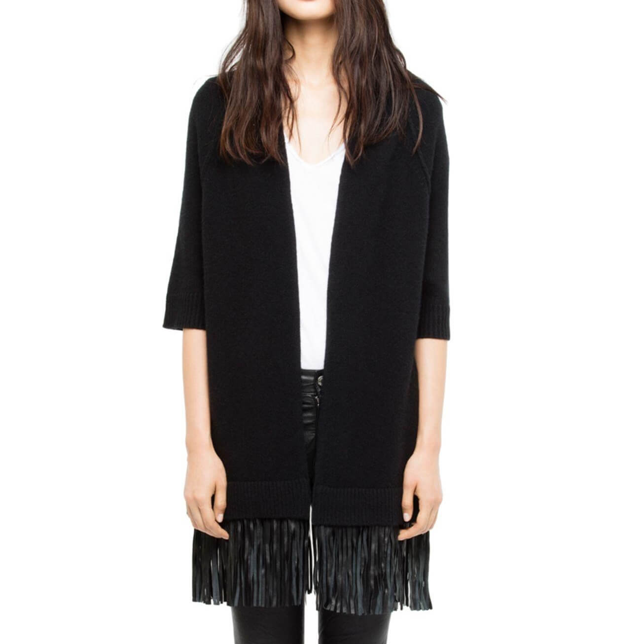 Zadig Voltaire Leather Trimmed Cashmere Cardigan