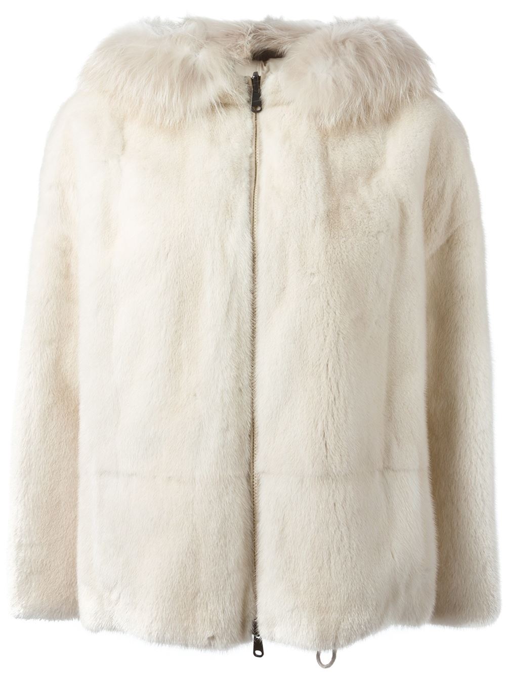 Brunello Cucinelli Reversible Mink Fur Coat with Fox Fur Hood – evaChic