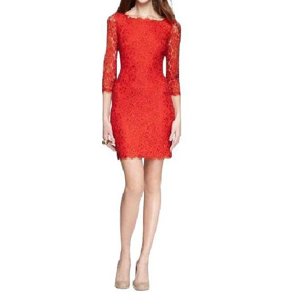 Diane Von Furstenverg Zarita Red Lace Hourglass Dress