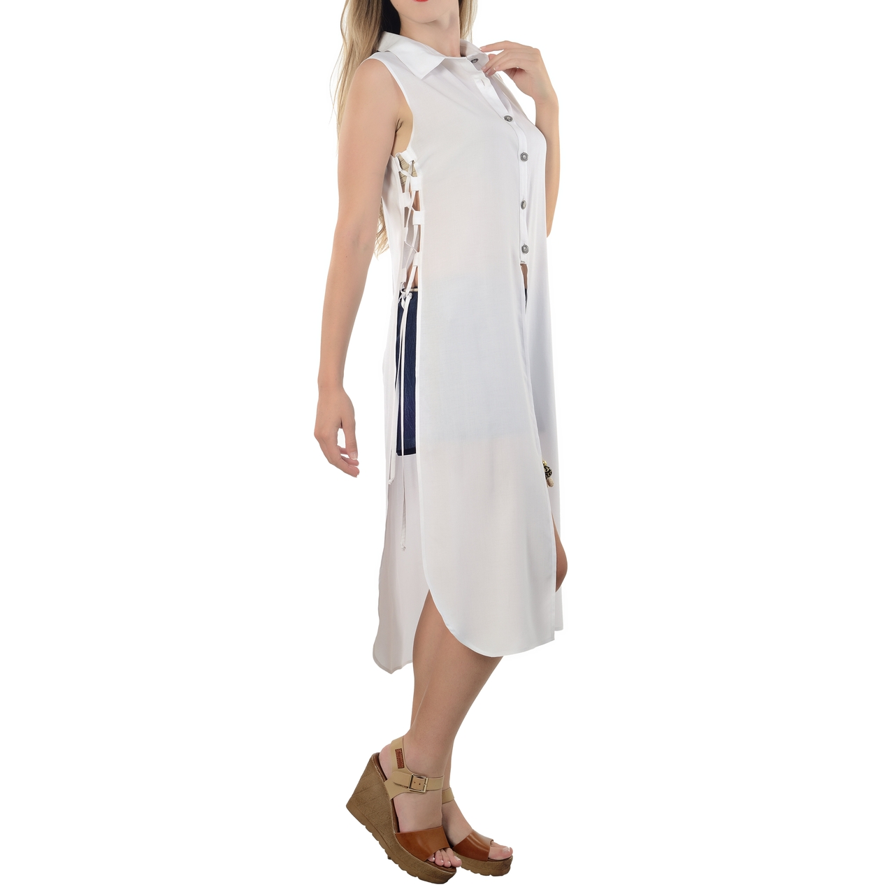 evaChic Kendall Front Slit Side-Tie Tunic
