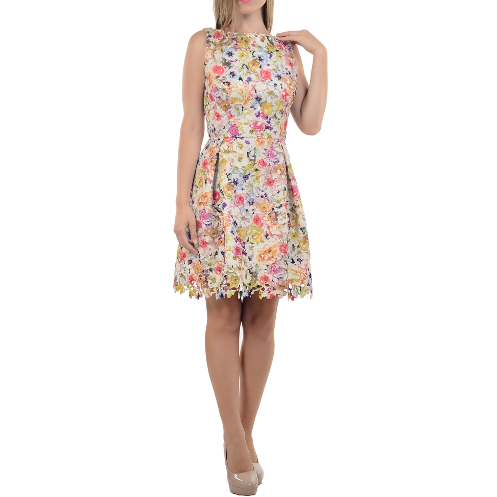 evaChic Reese Fit & Flare Floral Print Guipure Lace Dress