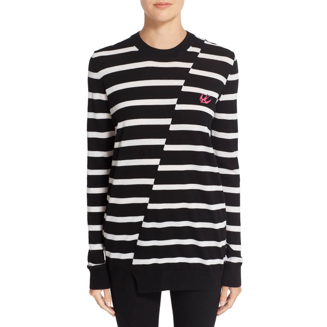 McQ Alexander McQueen Embroidered Swallow Striped Sweater
