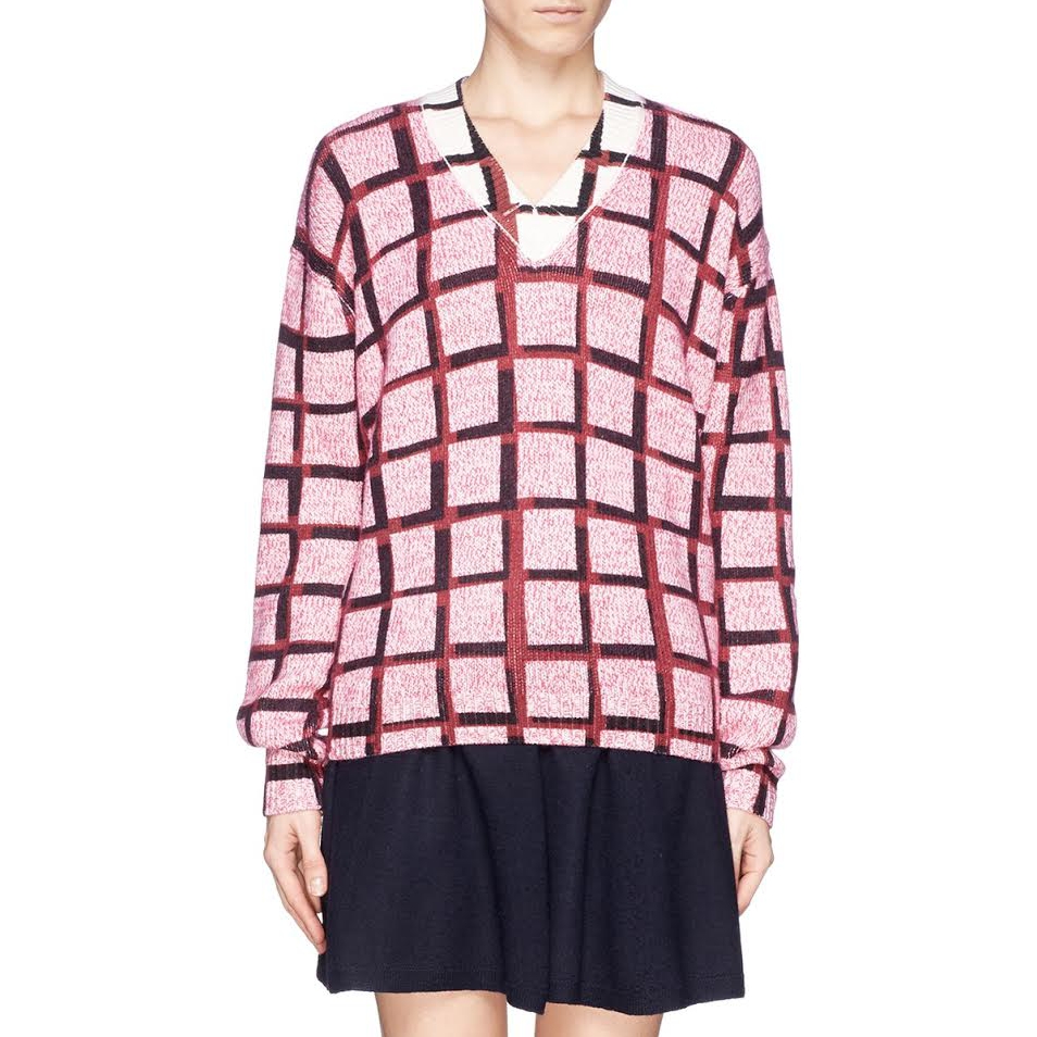 Kenzo Windowpane Wool & Cashmere V-neck Sweater
