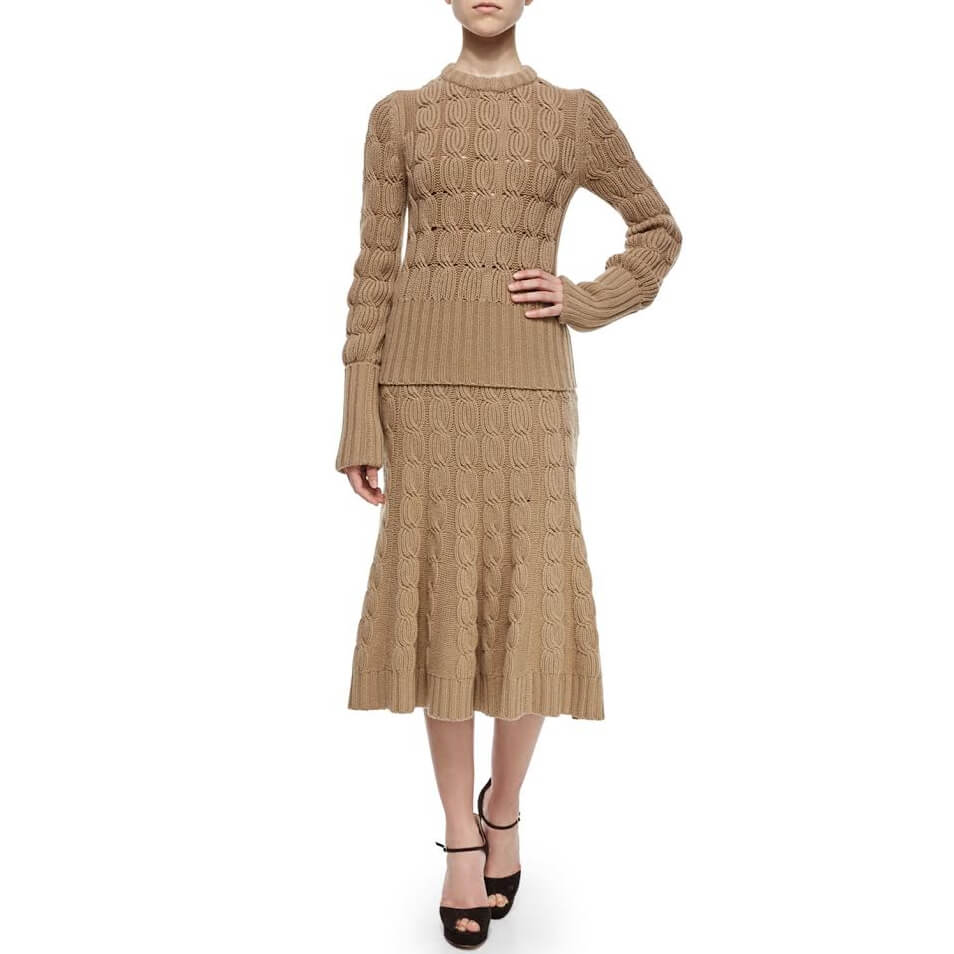 Michael Kors Collection Cable-Knit Merino Wool & Cashmere Midi Skirt