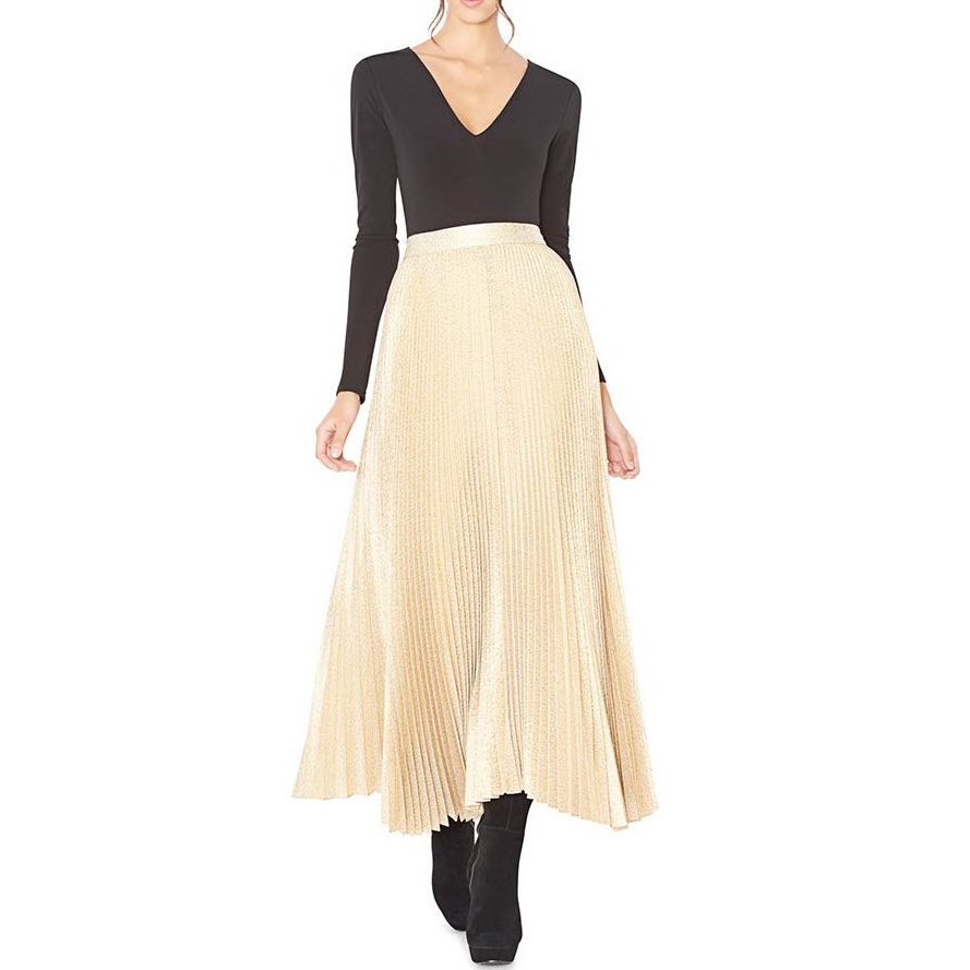 Alice + Olivia Katz Pleated Metallic Silk-Blend Skirt