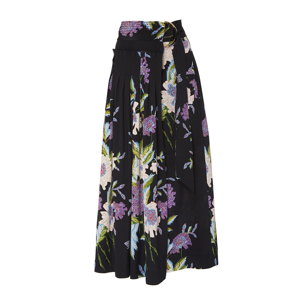 Diane von Furstenberg Floral D-Ring Silk Midi Skirt | evaChic