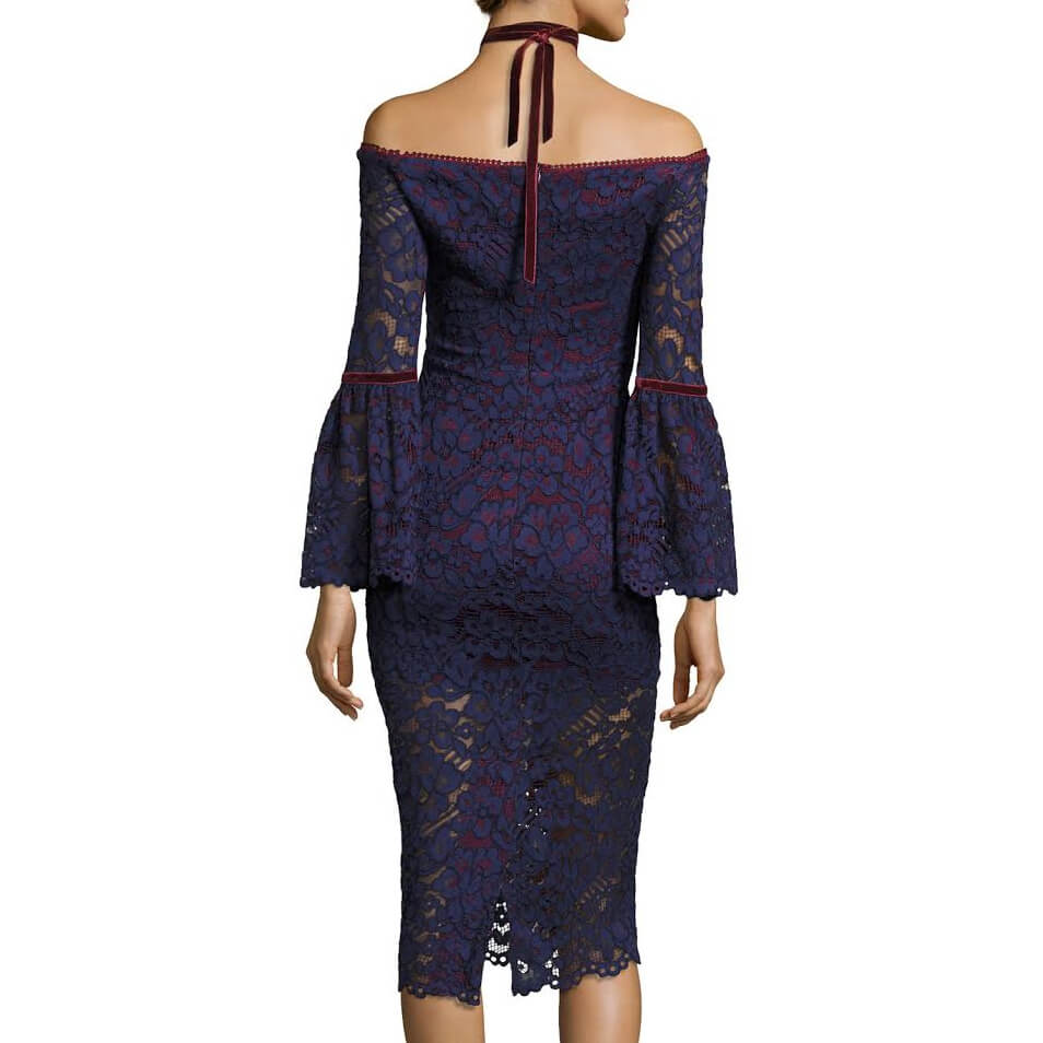 Alexis Odette Velvet Necktie Off-the-Shoulder Lace Dress