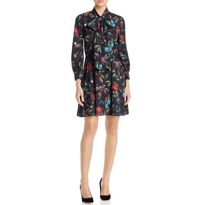 Alice + Olivia Floral Print Pussy Bow Dress