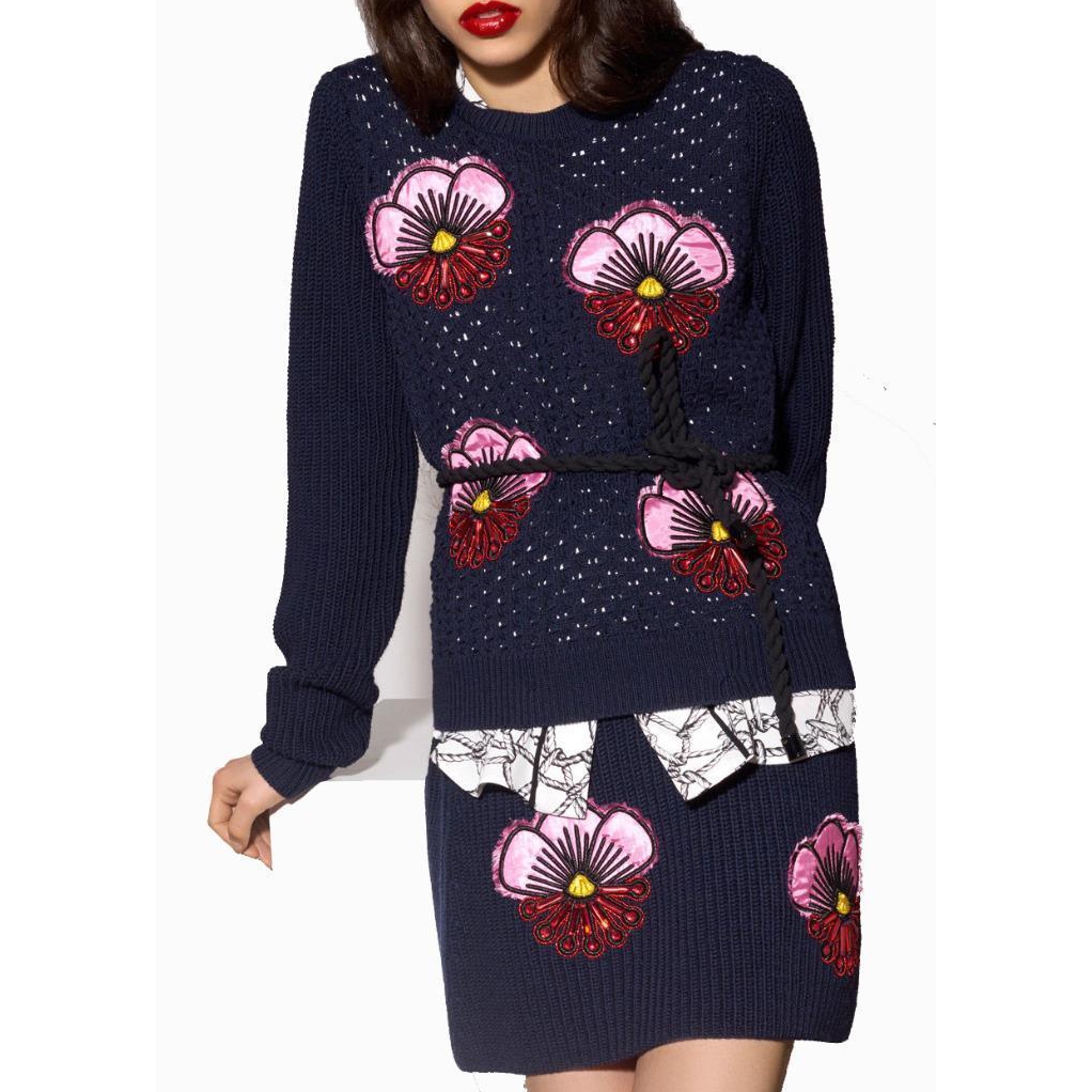 Kenzo Tanami Embroidered Applique Sweater & Skirt
