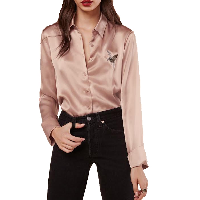 Reformation Parry Embroidered Silk Shirt