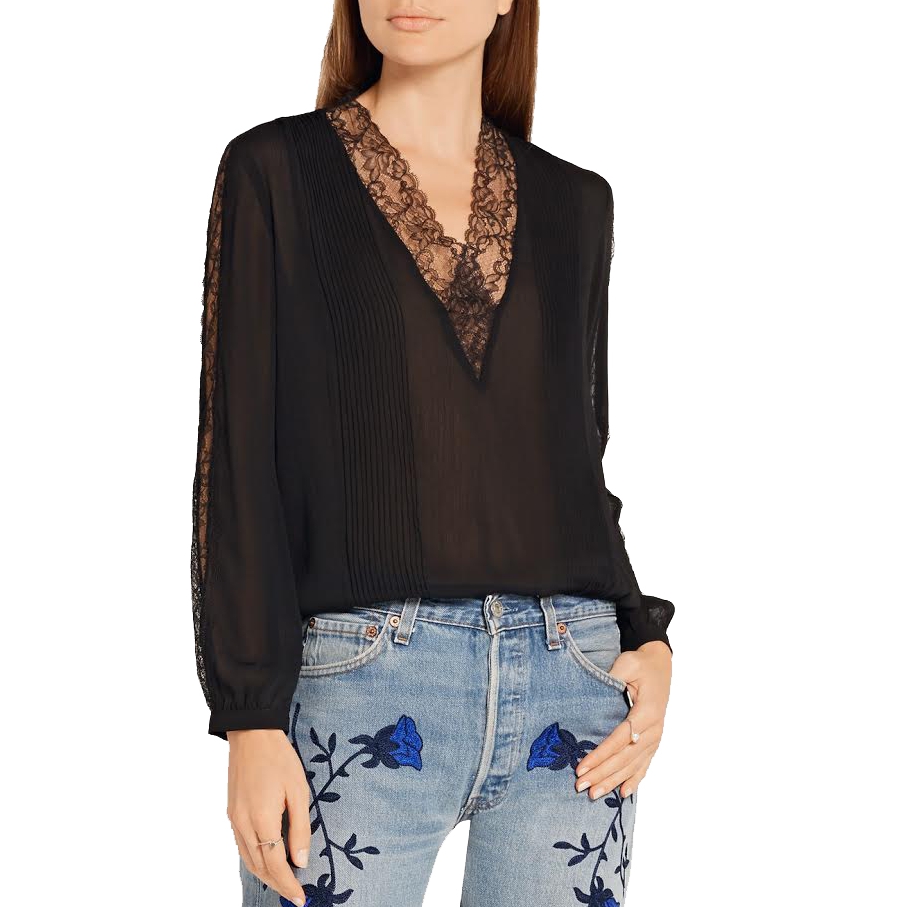 Alice + Olivia Kaitlyn Lace-Trimmed Stretch-Chiffon Blouse