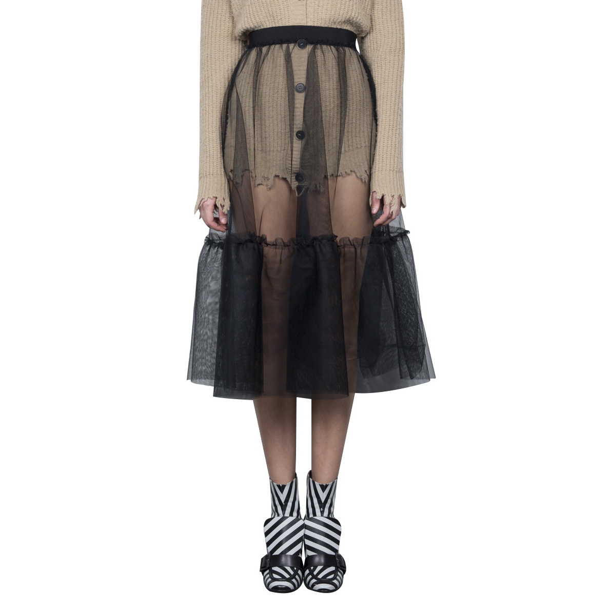 MSGM Two-Tier Tulle Midi Skirt