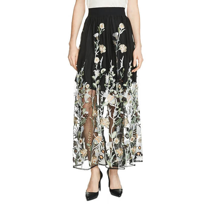 Maje Janvier Embroidered Tulle Floral Maxi Skirt