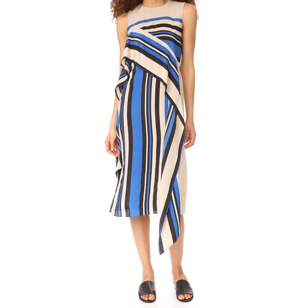 Diane von Furstenberg Borel Stripe Sleeveless Ruffle Dress