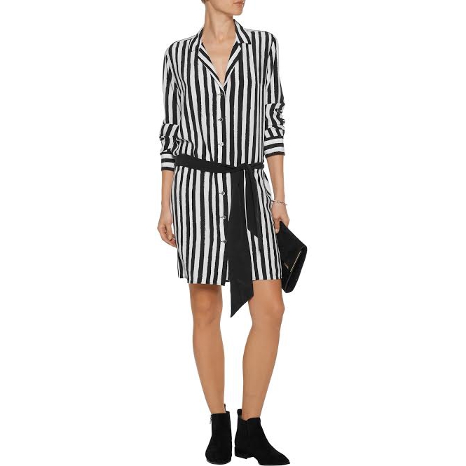 Equipment + Kate Moss Rosalind Belted Striped Washed-Silk Dress