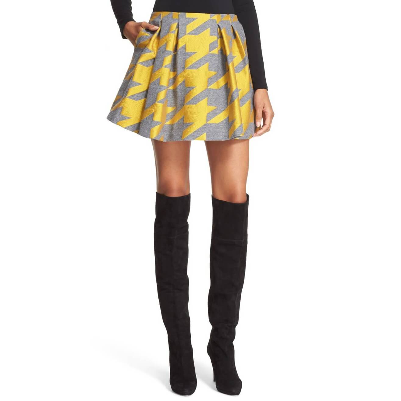 Alice + Olivia Connor Oversize Houndstooth Lampshade Skirt