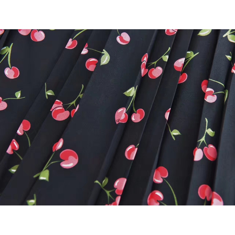 Chinti and Parker Cherry Print Pleated Silk Shirtdress – evaChic