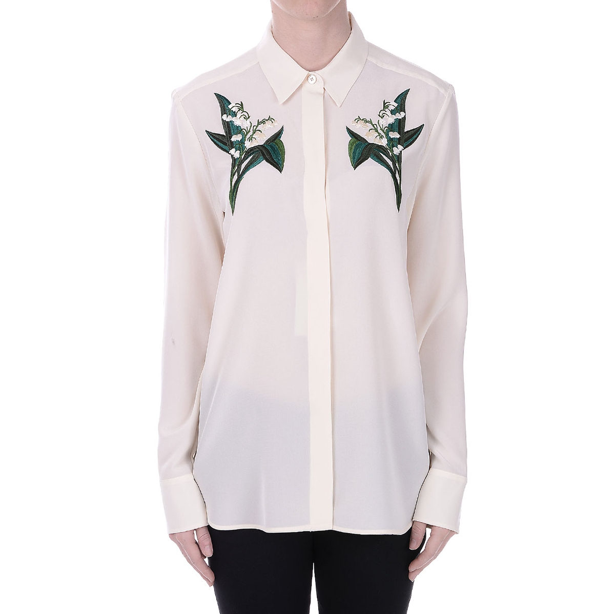 Stella McCartney Arlo Floral Embroidery Silk Shirt