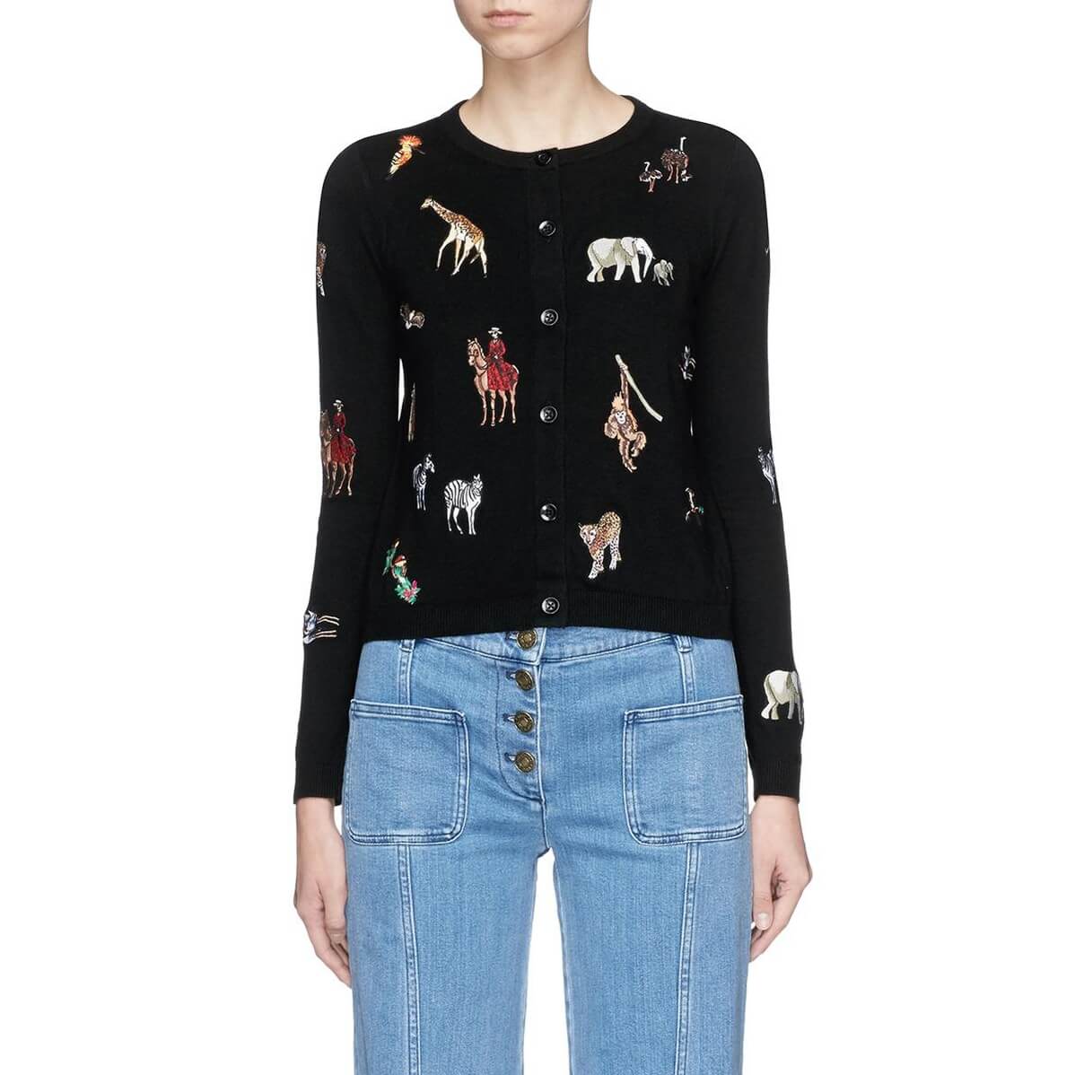 Alice + Olivia Ruthy Embroidered Animal Patch Cardigan