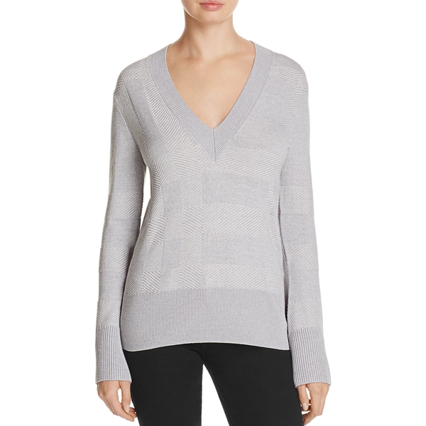 Burberry Angell Bell-Sleeve Check Merino Blend V-Neck Sweater