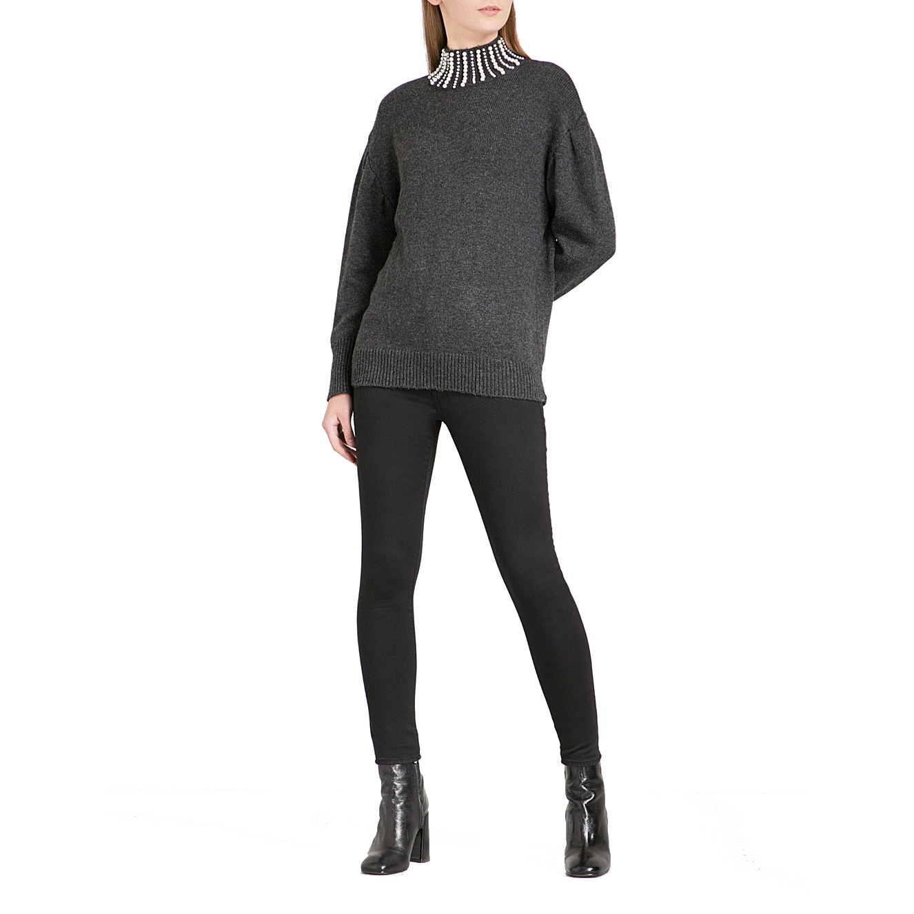 Sandro Faux Pearl Embellished Mockneck Sweater – evaChic