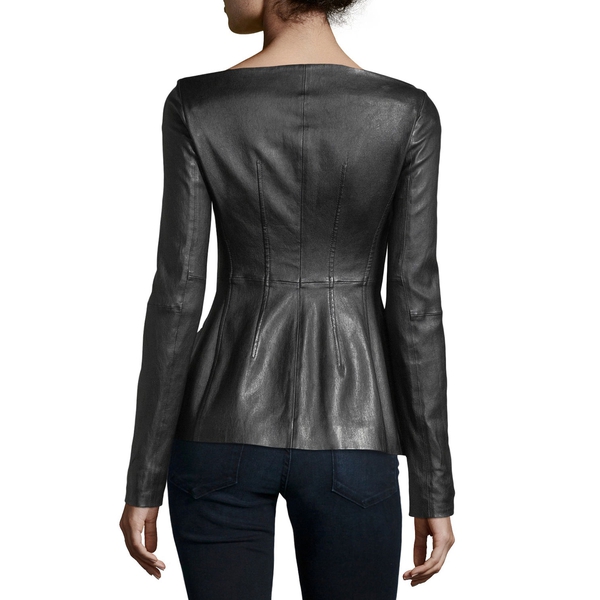 Theory Off-the-Shoulder Long-Sleeve Leather Jacket – evaChic
