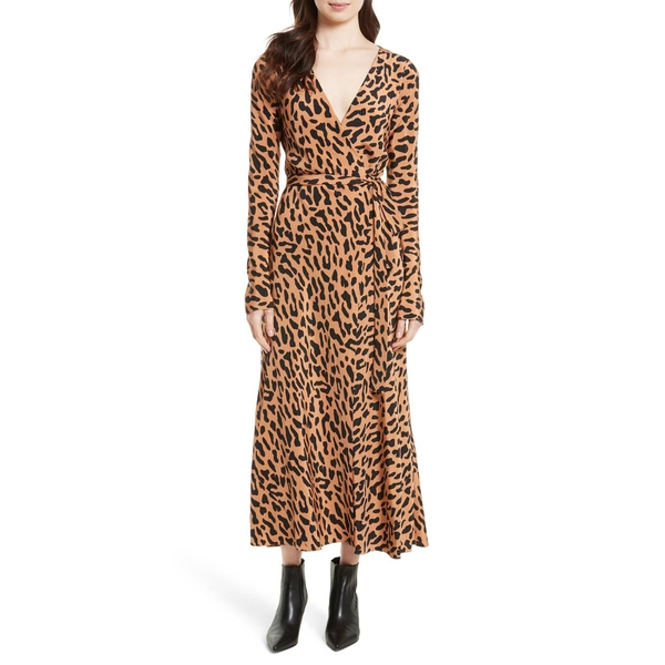 Diane von Furstenberg Leopard Print Midi Silk Wrap Dress