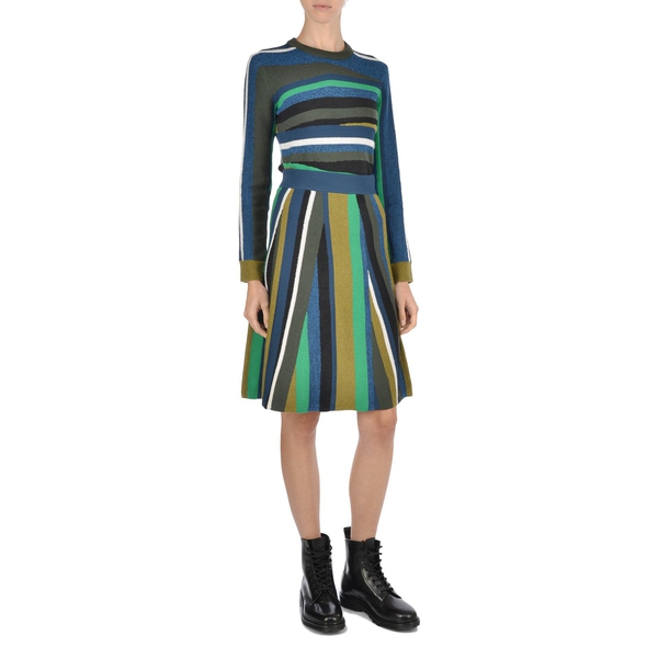 Kenzo Broken Stripes Knee-Length Wool Blend Knit Skirt