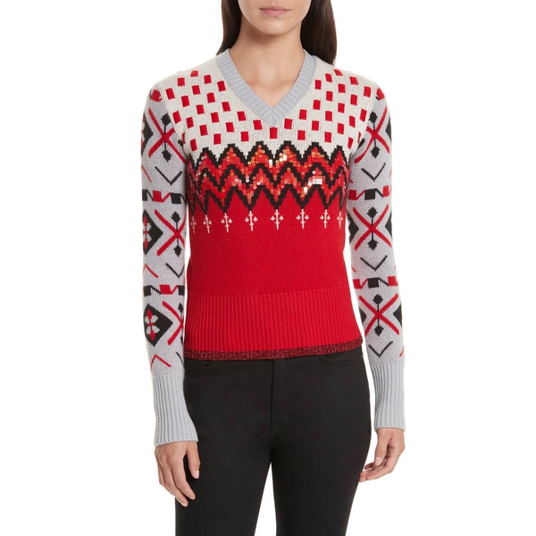 Coach 1941 Sequined Jacquard Wool & Cashmere V-Neck Sweater