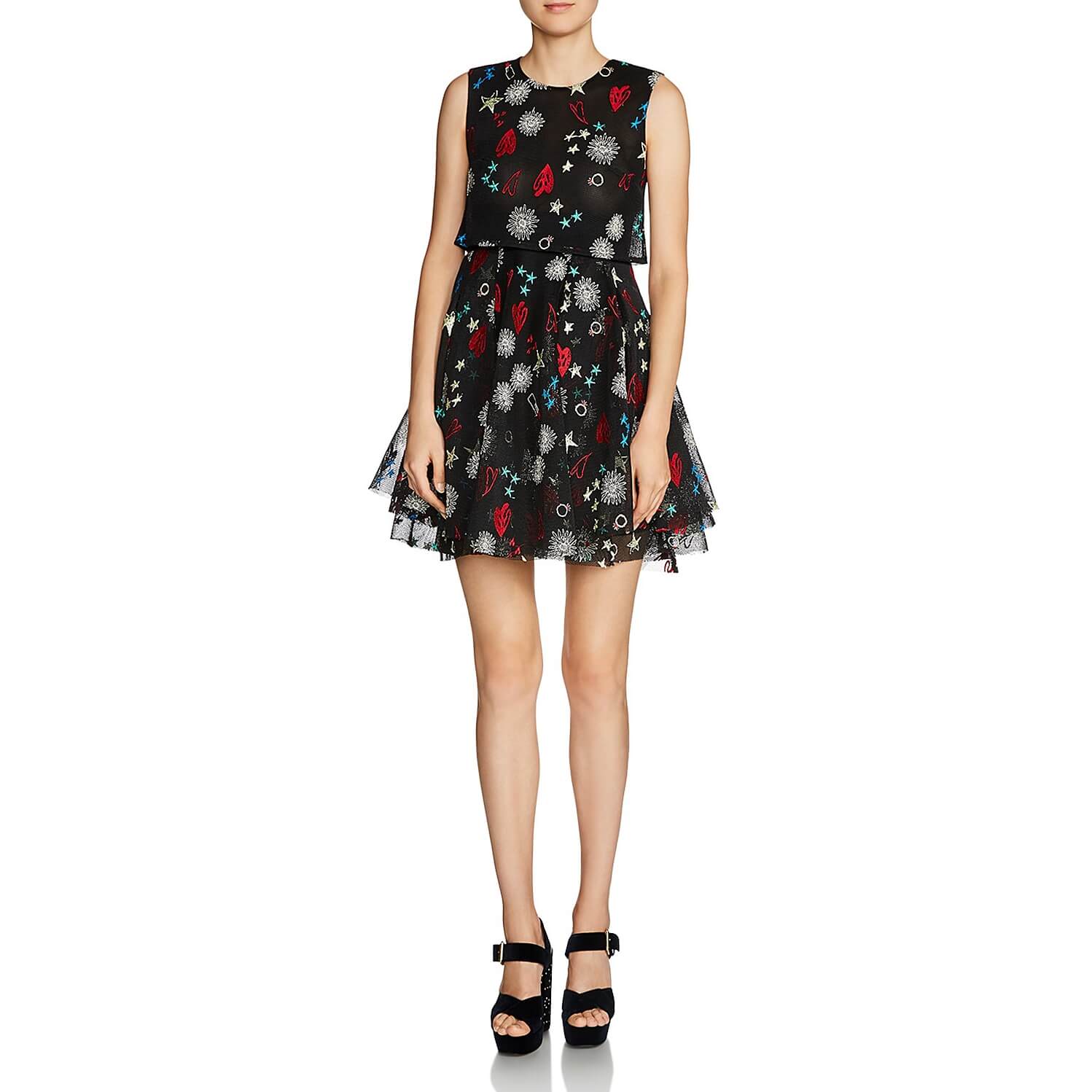 Maje Rachel Heart & Floral Print Mini Dress