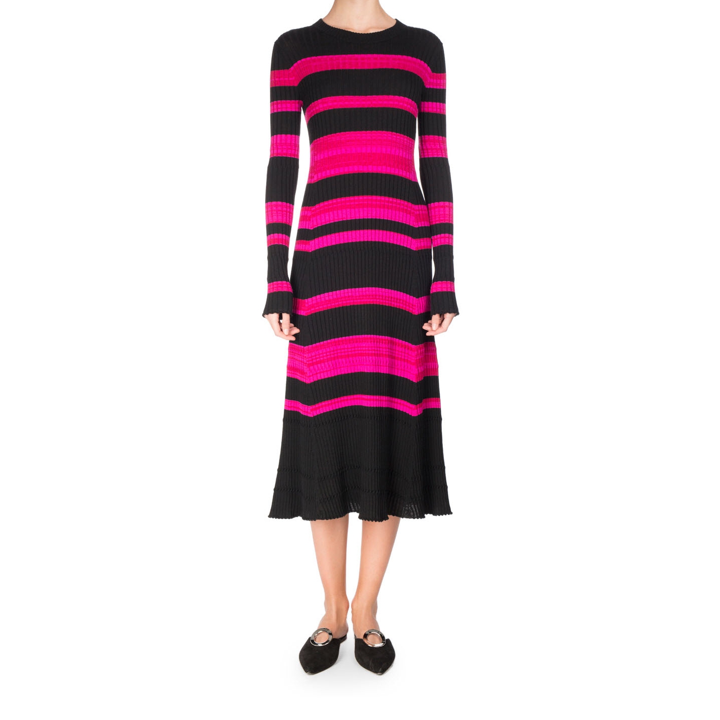 Proenza-Schouler-Striped-Knit-Long-Sleeve-Midi-Dress