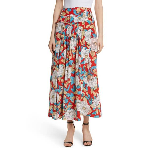 Diane von Furstenberg Boswell Poppy Floral Silk Midi Wrap Skirt