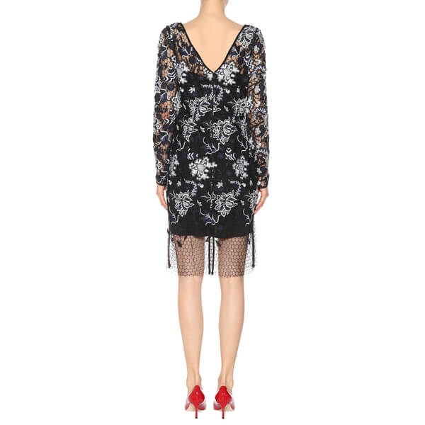 Diane von Furstenberg Long-Sleeve Floral Embroidery Honeycomb Lace Dress