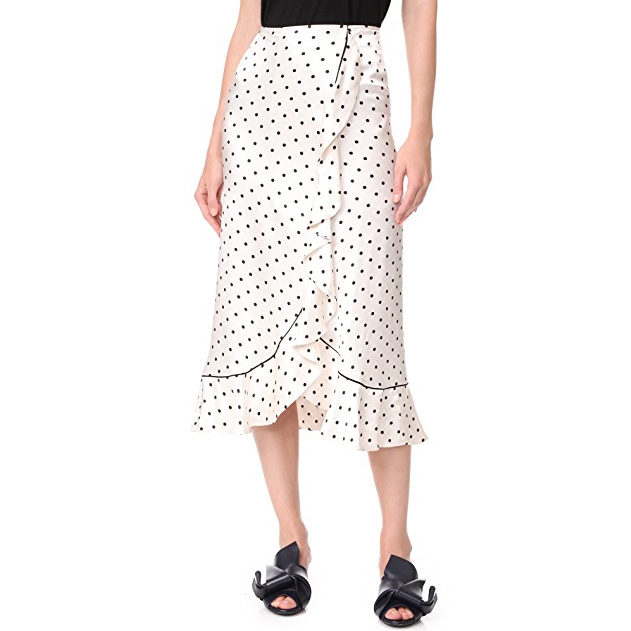 Ganni Dufort Ruffled Polka Dot Silk-Blend Satin Skirt