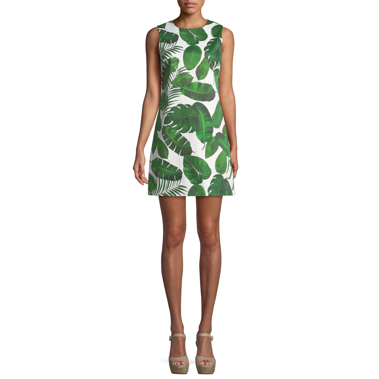 Alice + Olivia Coley Sleeveless Palm-Leaf Print A-Line Dress