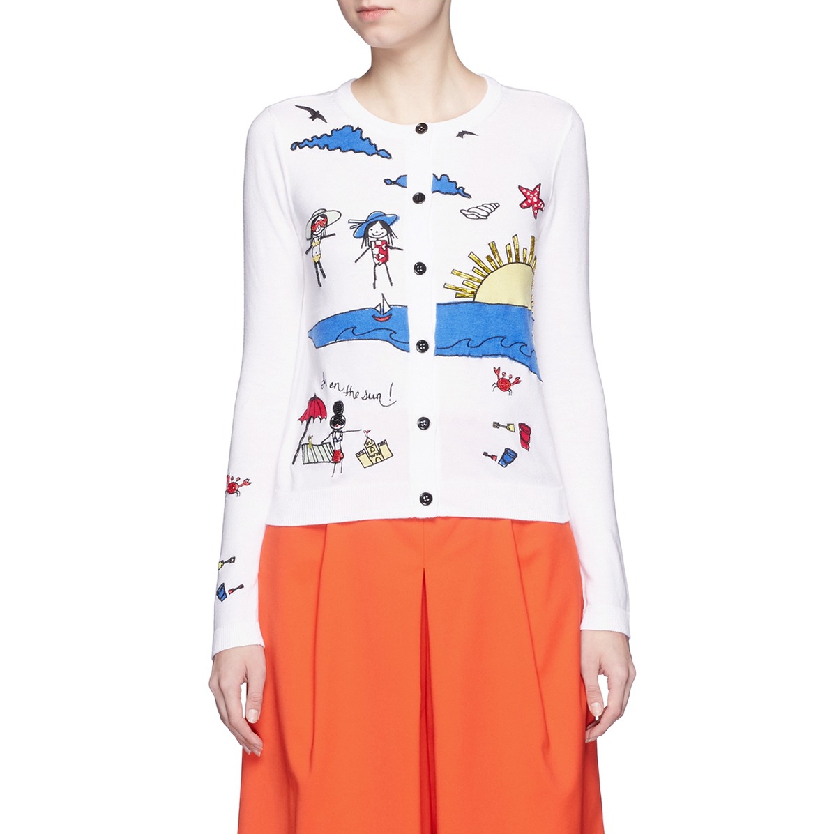Alice + Olivia Stacey Doodle Fun in The Sun Bead Embroidery Cardigan