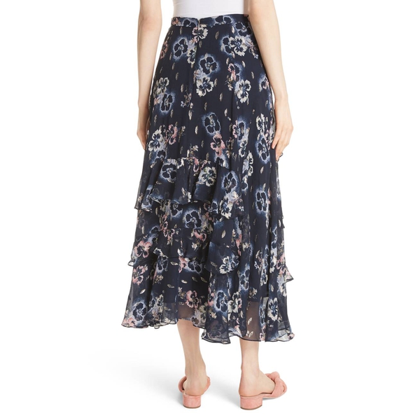 Rebecca Taylor Faded Floral Tiered Ruffle Midi Skirt