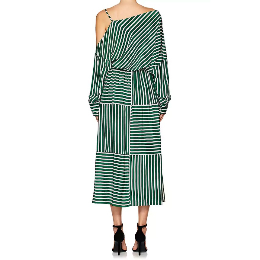 Robert Rodriguez Cold-Shoulder Striped Silk Midi Dress – evaChic