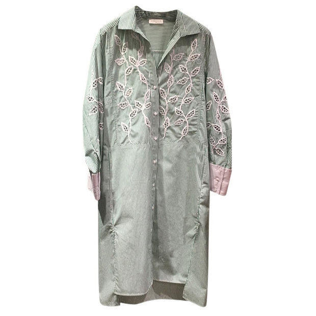 Sandro Lobna Striped Botanical-Lace Inset Shirt Dress