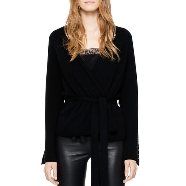 Zadig & Voltaire Lemmy Studded Wool-Blend Wrap Cardigan