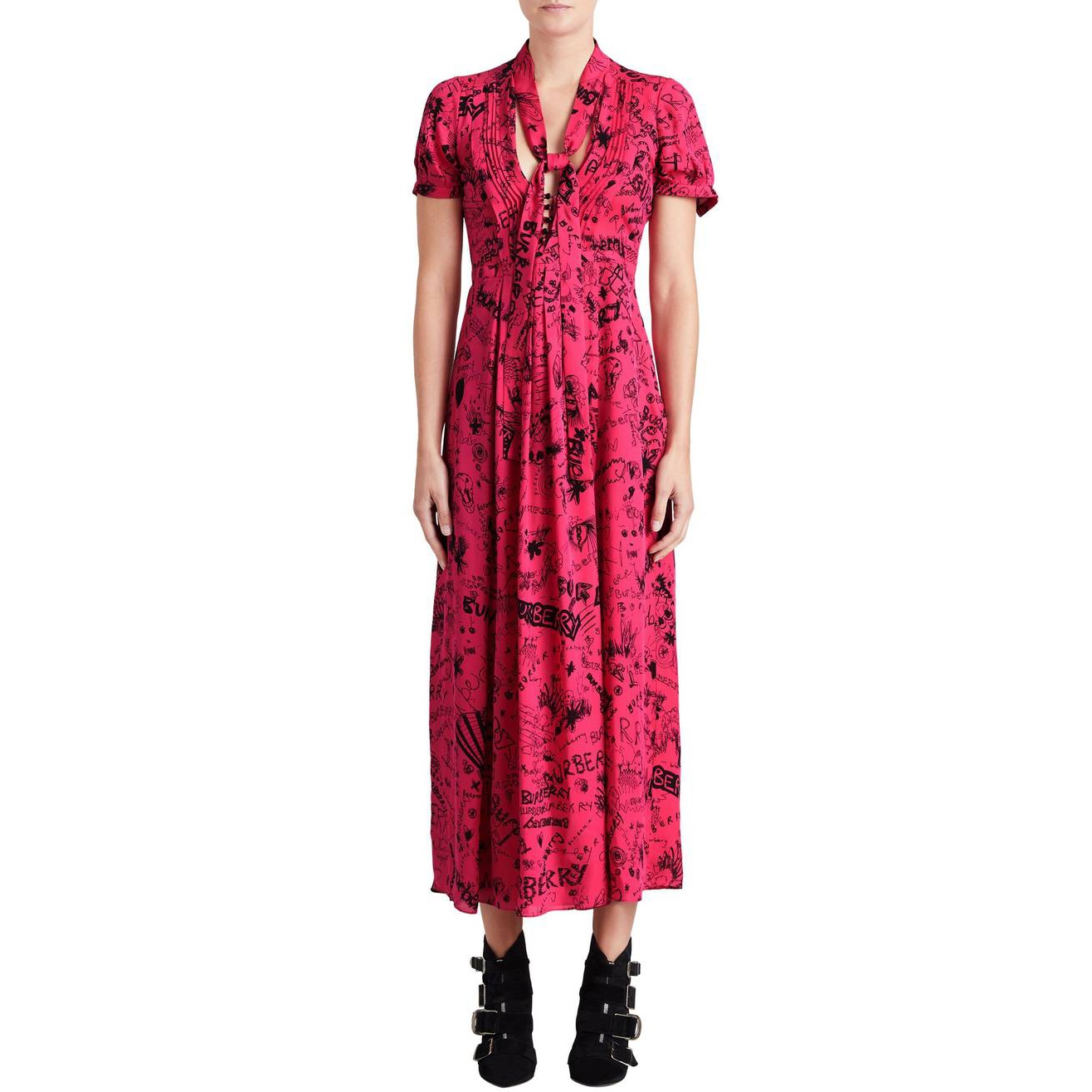 Burberry Antonina Doodle Print Tie-Neck Dress – evaChic