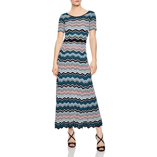 Sandro Rone Geo-Stripe Long Knit Dress