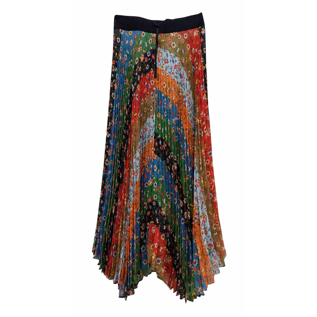 Alice + Olivia Katz Patchwork Floral Chevron Pleated Maxi Skirt – evaChic