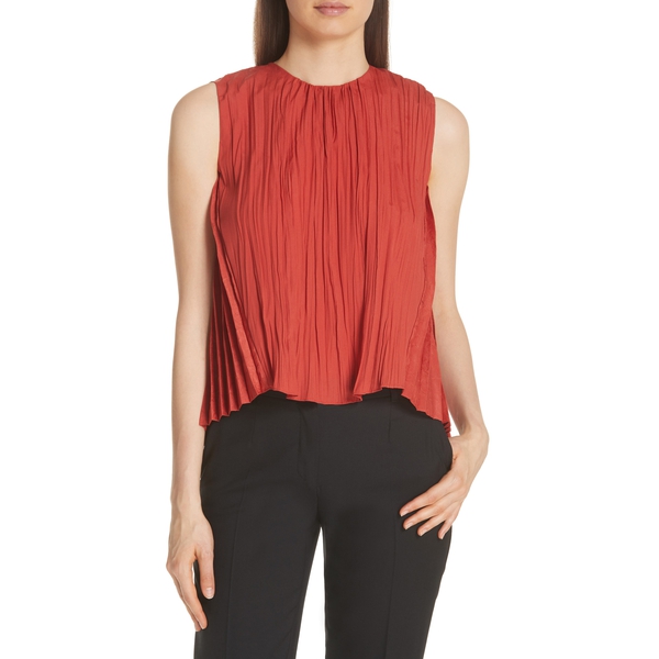 Vince Pleated Crinkled Shell Sleeveless Top
