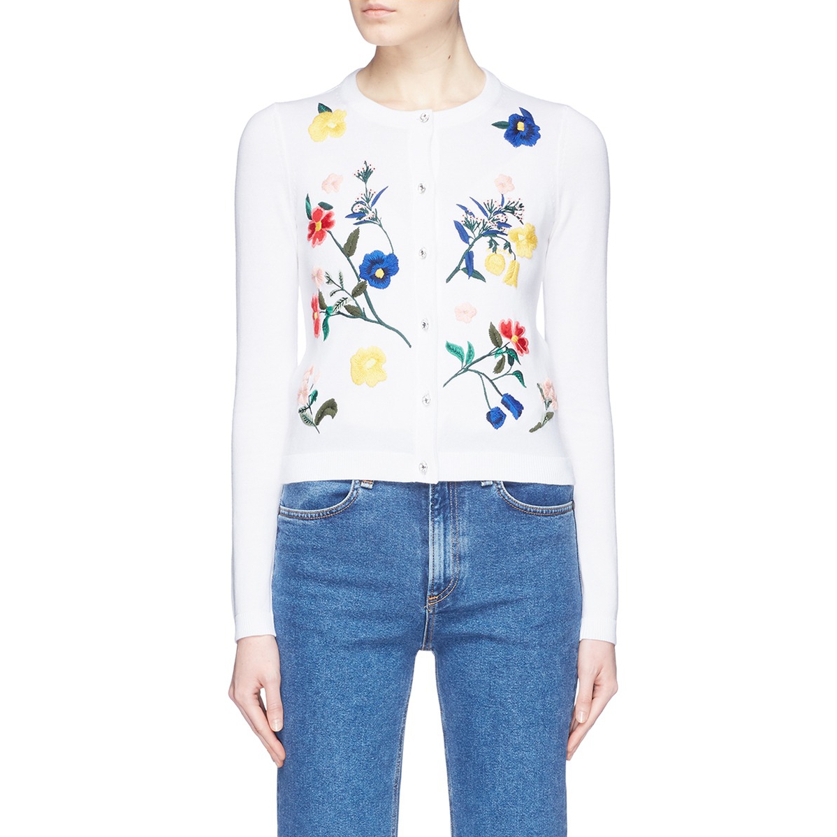 Alice + Olivia Ruthy Floral Embroidered Cardigan