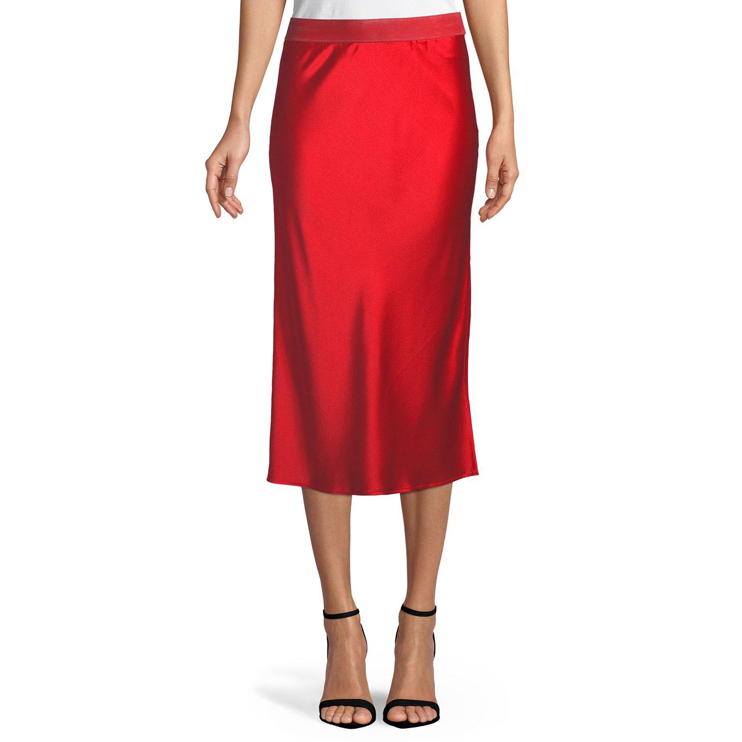 Theory Womens Satin Easy Pull On Skirt Bright Ruby Size Small 