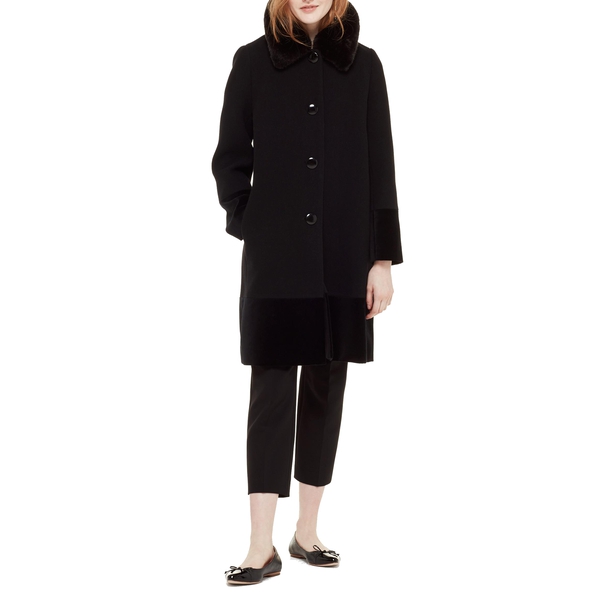 Kate Spade Faux Fur Collar Velvet-Trim Coat