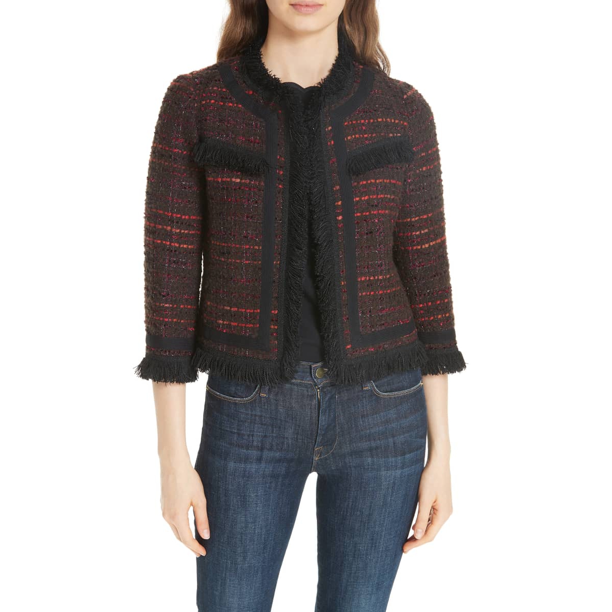 Kate Spade Multi Tweed Fringe Jacket