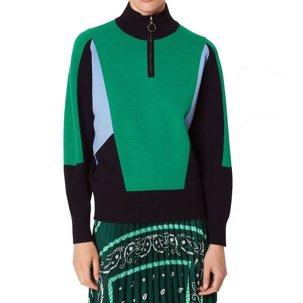 Sandro Wave 1 Ambitieux Zip-Up Colorblock Sweater