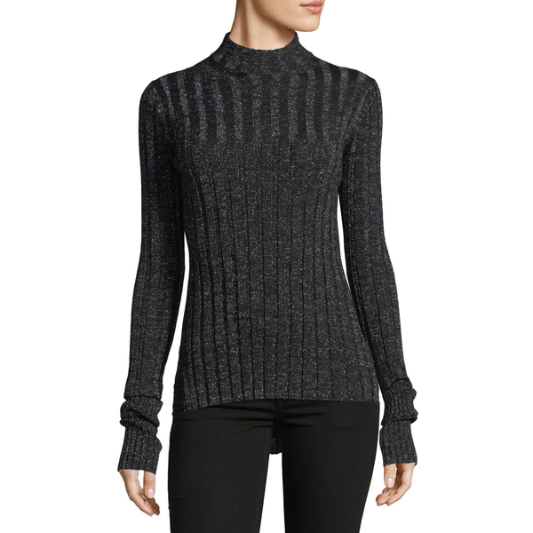 Theory Metallic Wide-Rib Fitted Mockneck Sweater